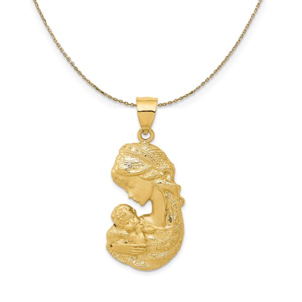 14k Yellow Gold LG Mother Holding Child (17 x 36mm) Necklace Discount