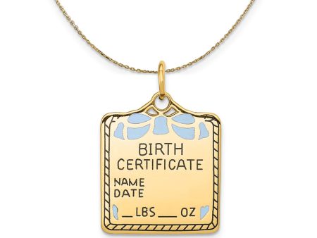 14k Yellow Gold Blue Enamel Birth Certificate (21m) Necklace Supply