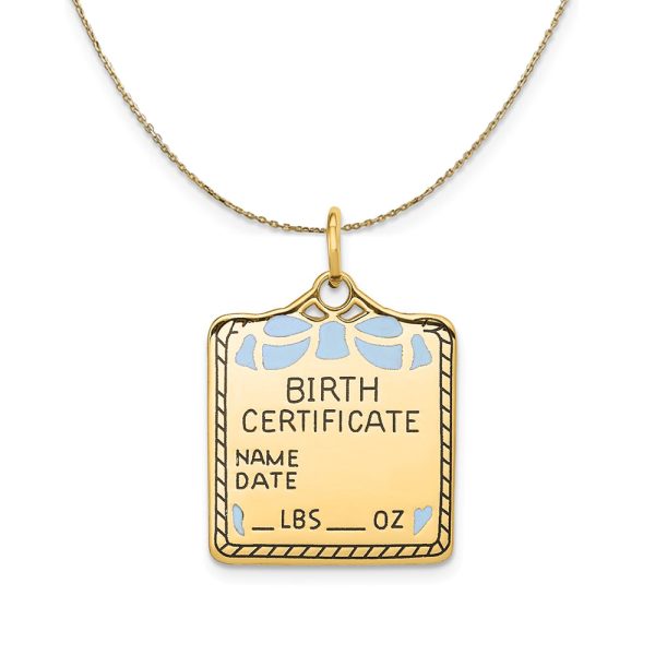 14k Yellow Gold Blue Enamel Birth Certificate (21m) Necklace Supply