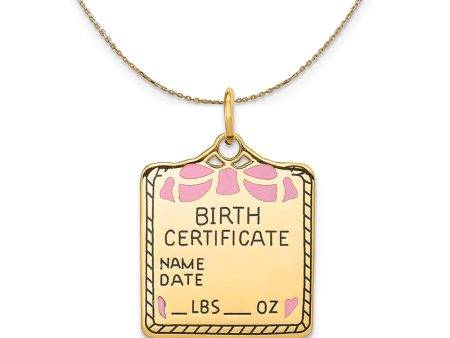 14k Yellow Gold Pink Enamel Birth Certificate (21m) Necklace Online Hot Sale