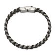 12.5mm Stainless Steel Cable & Black or Brown Leather Bracelet, 8.25in on Sale