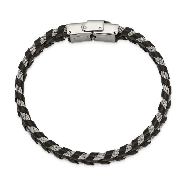 12.5mm Stainless Steel Cable & Black or Brown Leather Bracelet, 8.25in on Sale