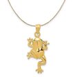 14k Yellow Gold and Enamel Green Eyed Polished Frog Necklace For Sale