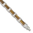 Men s 11mm Stainless Steel & Brown Tiger s Eye Link Bracelet, 8.5 Inch For Cheap