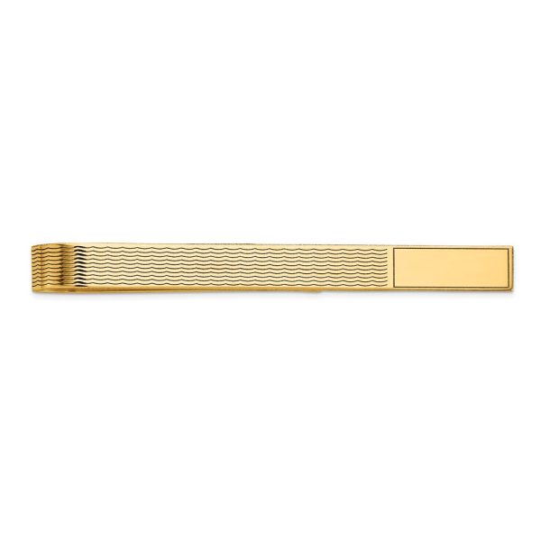 14K Yellow Gold Engravable Wave Grooved Tie Bar, 50mm Online Hot Sale