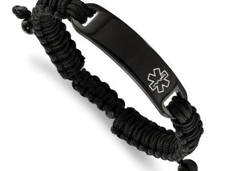 Black Plated Stainless Steel & Nylon Medical I.D. Bracelet, 7.5-9.5 In on Sale