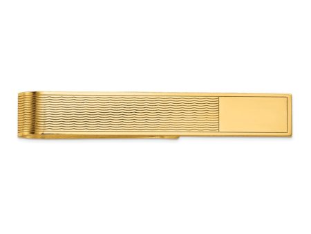 14K Yellow Gold Engravable Wave Grooved Tie Bar, 50mm Online Hot Sale