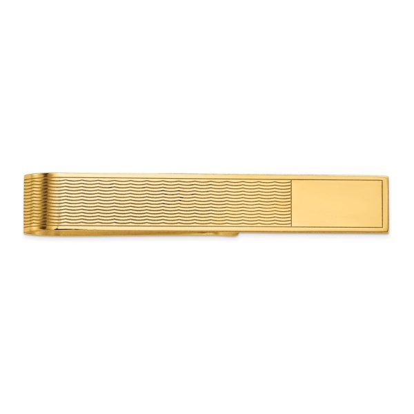 14K Yellow Gold Engravable Wave Grooved Tie Bar, 50mm Online Hot Sale