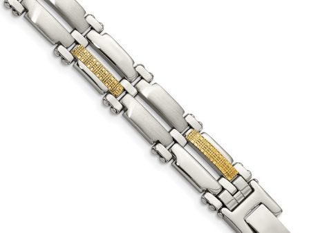 10mm Stainless Steel & 14K Yellow Gold Accent Link Bracelet, 8.5 Inch For Discount