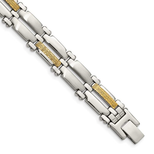 10mm Stainless Steel & 14K Yellow Gold Accent Link Bracelet, 8.5 Inch For Discount