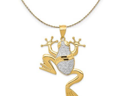 14k Yellow Gold & Rhodium Large Diamond Cut Frog Necklace Online Hot Sale