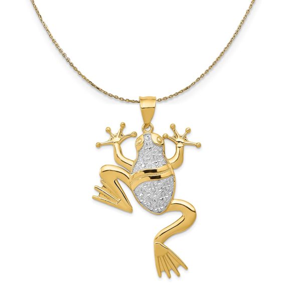 14k Yellow Gold & Rhodium Large Diamond Cut Frog Necklace Online Hot Sale