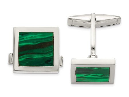 Sterling Silver & Malachite Square Cuff Links, 15mm Cheap