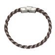 12.5mm Stainless Steel Cable & Black or Brown Leather Bracelet, 8.25in on Sale