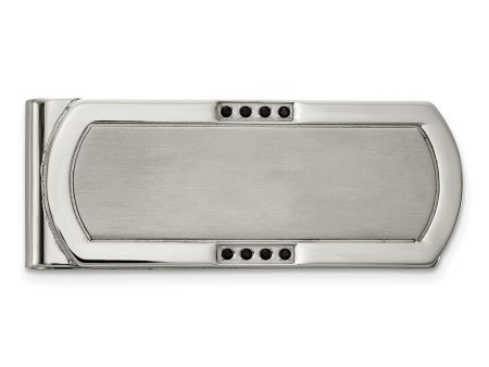 Stainless Steel & Black CZ, Brushed & Polished Fold Over Money Clip Supply