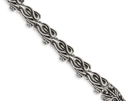 Men s 11mm Stainless Steel Antiqued Dragon Link Bracelet, 8.25 Inch Online Sale