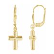 14K Yellow Gold Hollow Cross Lever Back Earrings, 9 x 31mm Supply