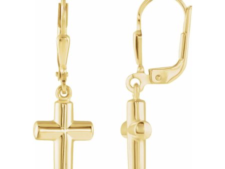 14K Yellow Gold Hollow Cross Lever Back Earrings, 9 x 31mm Supply