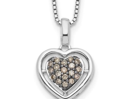 1 4 Ctw Champagne Diamond 15mm Heart Necklace in Sterling Silver Discount