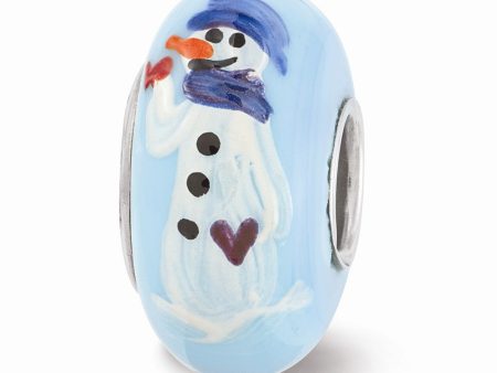 Fenton Blue Hand Painted Snowman Glass & Sterling Silver Bead Charm Discount