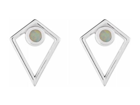 14K White Gold Onyx or Opal Cabochon Pyramid Post Earrings, 11 x 14mm Online now