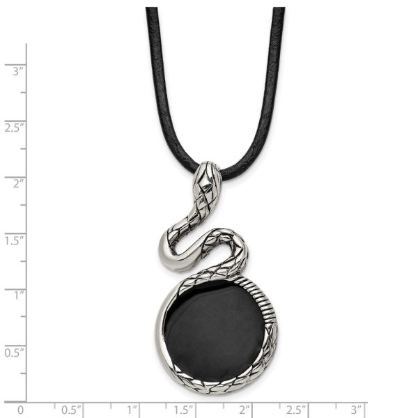 Men s Stainless Steel, Black Enamel & Leather Snake Necklace, 20 Inch Online now