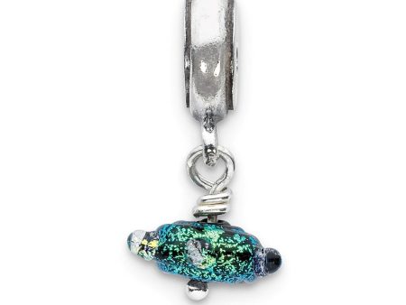 Dichroic Glass & Sterling Silver Green Handmade Dangle Bead Charm Sale