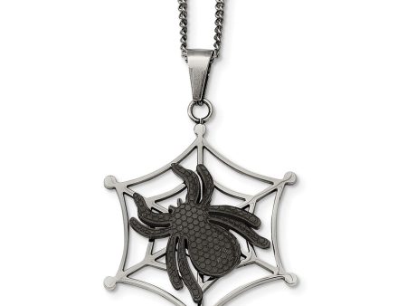 Two-Tone Stainless Steel Spider and Web Necklace 22 Inch Online Sale