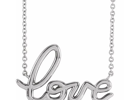 14K White Gold Petite Love Script Necklace, 16 or 18 Inch Discount