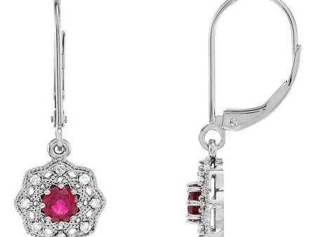 10.5 x 26mm 14k White Gold Ruby & 1 8 CTW (G-H, I1) Diamond Earrings Online Sale