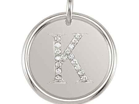 .085 Ctw G-H, I1 Diamond Initial 17mm 14k White Gold Pendant Letter K on Sale