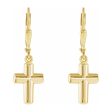 14K Yellow Gold Hollow Cross Lever Back Earrings, 9 x 31mm Supply