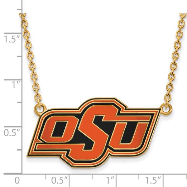 14k Gold Plated Silver Oklahoma State Lg OSU Enamel Necklace on Sale