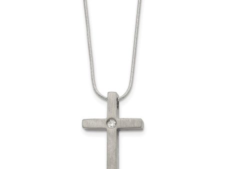 Women s Titanium, Stainless Steel & CZ Brushed Cross Necklace, 18 Inch Online Hot Sale