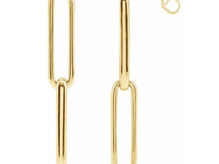 14K Yellow Gold Elongated Flat Link Dangle Post Earrings, 5 x 34mm Discount