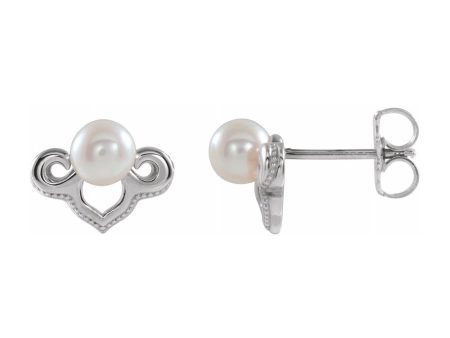 14K White or Yellow Gold Freshwater Cultured Pearl Earrings, 10 x 7mm on Sale