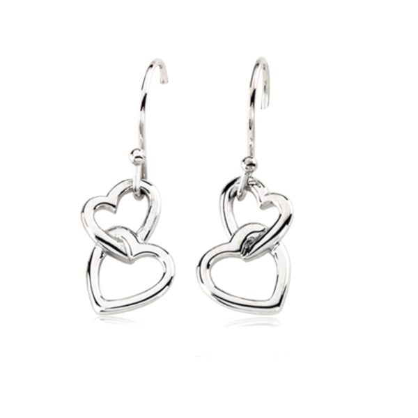 Two Heart Earrings, 14k White Gold Discount