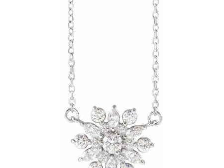 14K White or Yellow Gold 1 2 CTW Diamond Snowflake Necklace, 18 Inch For Cheap