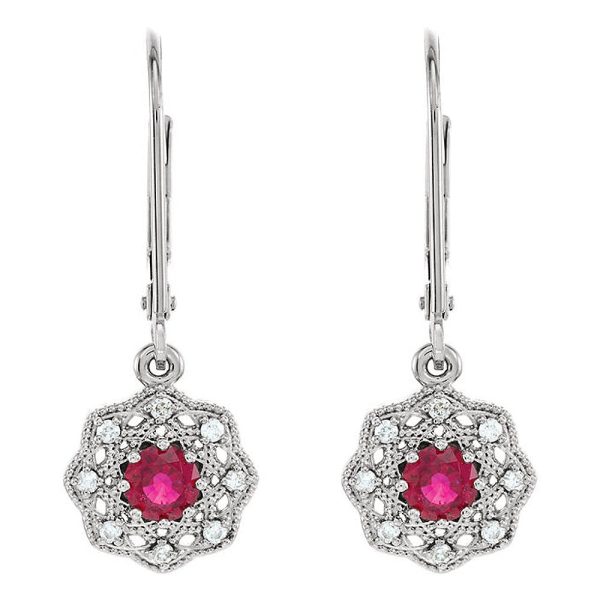 10.5 x 26mm 14k White Gold Ruby & 1 8 CTW (G-H, I1) Diamond Earrings Online Sale