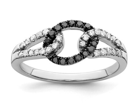 1 4 Ctw Black & White Diamond Oval Loop Ring in Sterling Silver For Cheap