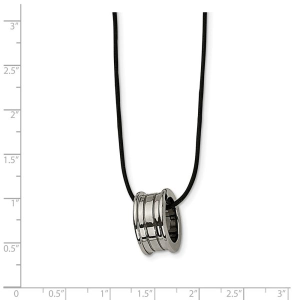 Tungsten Barrel and Black Leather Cord Necklace 18 Inch For Sale