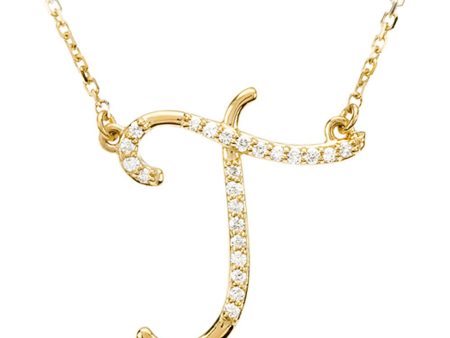 1 8 Ctw Diamond 14k Yellow Gold Medium Script Initial T Necklace, 17in Supply