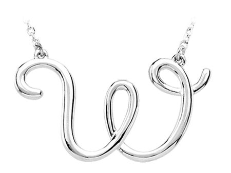 Sterling Silver, Olivia Collection, Medium Script Initial W Necklace on Sale