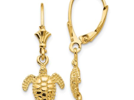 11mm Textured Sea Turtle Lever Back Earrings in 14k Yellow Gold For Cheap