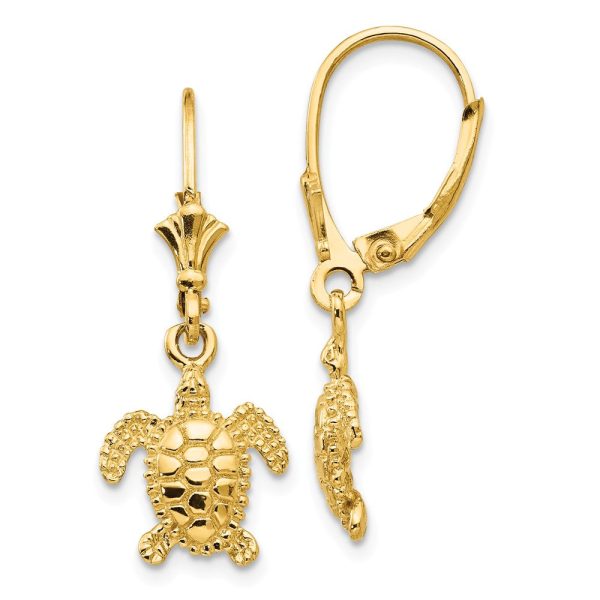 11mm Textured Sea Turtle Lever Back Earrings in 14k Yellow Gold For Cheap