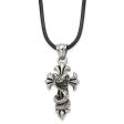 Men s Stainless Steel & Leather Antiqued Snake Cross Necklace, 20 Inch For Sale