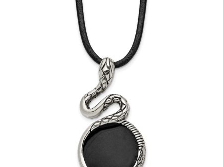 Men s Stainless Steel, Black Enamel & Leather Snake Necklace, 20 Inch Online now