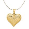 14k Yellow Gold Textured Puff Heart (32mm) Necklace For Sale