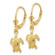 11mm Textured Sea Turtle Lever Back Earrings in 14k Yellow Gold For Cheap