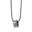 Tungsten Barrel and Black Leather Cord Necklace 18 Inch For Sale